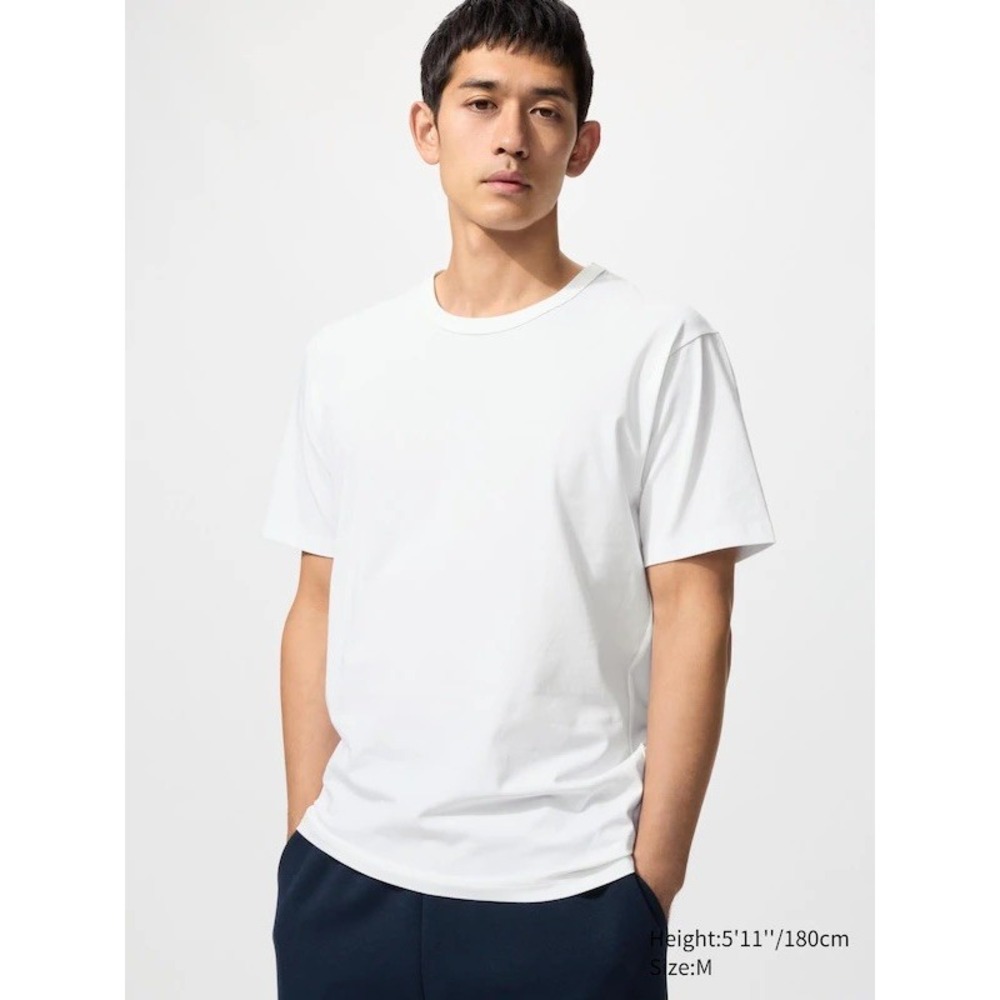 Uniqlo Men's Crew Neck Short Sleeve WhiteT-Shirt AIRism Cotton Blend Oversized M